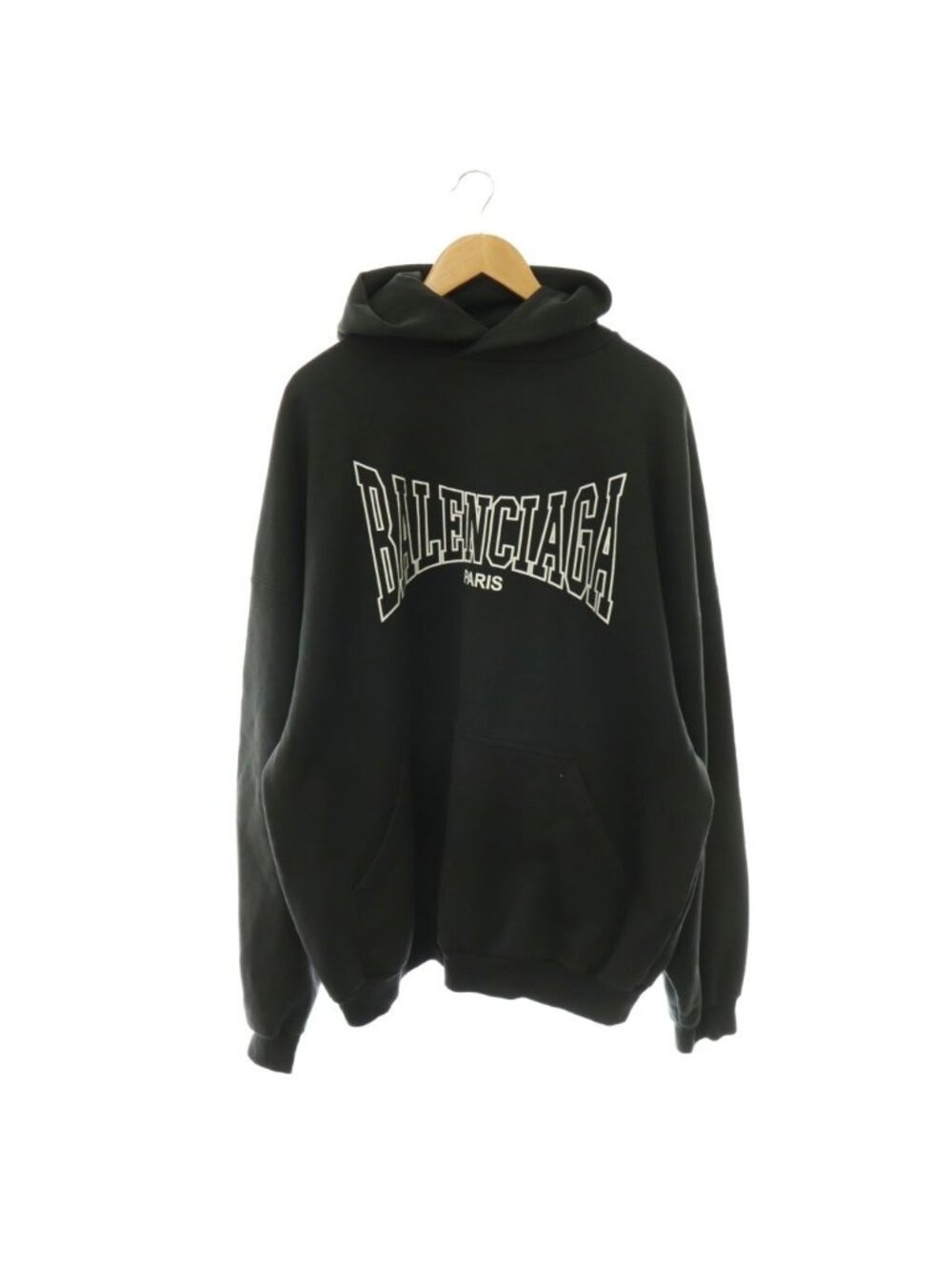 Balenciaga Logo Vintage Print Pullover Hoodie Sweatshirt Black White XS